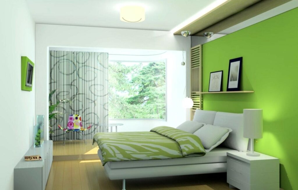 Interior Kamar Tidur Minimalis Dengan Nuansa Warna Hijau